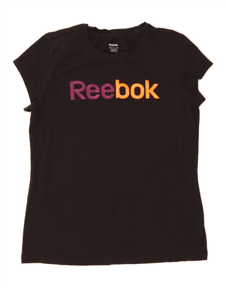 REEBOK Womens Graphic T-Shirt Top UK 14 Large Black Vintage Reebok and Second-Hand Reebok from Messina Hembry 