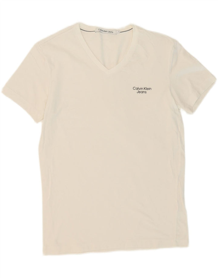 CALVIN KLEIN JEANS Mens T-Shirt Top Medium White Vintage Calvin Klein Jeans and Second-Hand Calvin Klein Jeans from Messina Hembry 