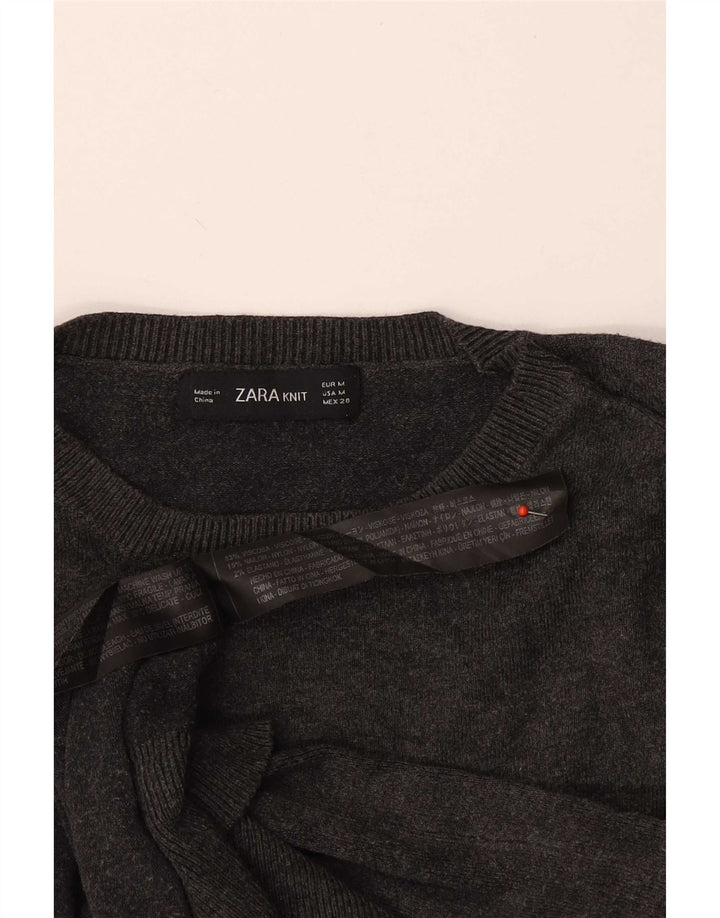 Женский джемпер с круглым вырезом Zara UK 12, средний серый вискоза с крапинками
