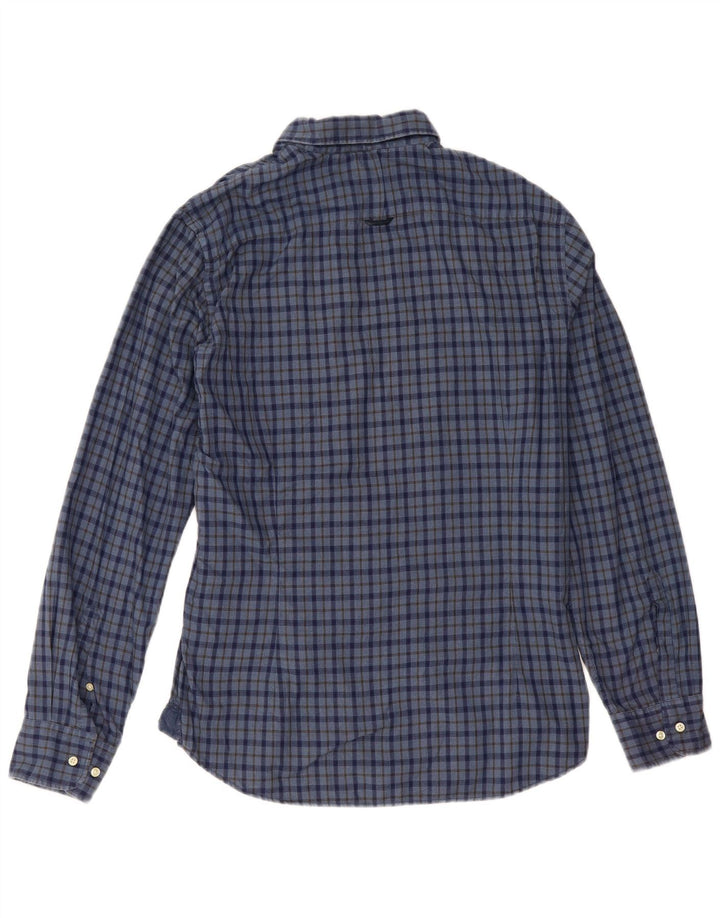 HENRY COTTONS Mens Shirt Size 41 Large Navy Blue Check