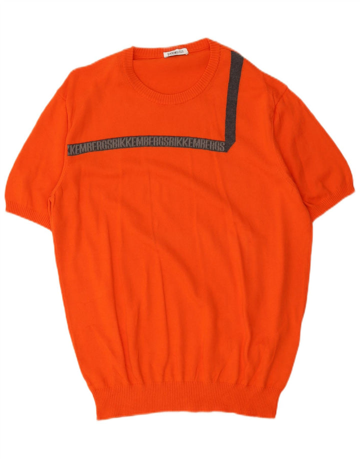 Мужской джемпер с круглым вырезом Bikkembergs, большой оранжевый хлопковый свитер