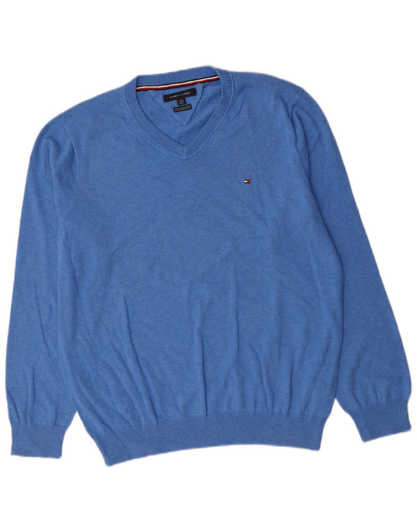 Мужской джемпер с v-образным вырезом Tommy Hilfiger XL, синий хлопок