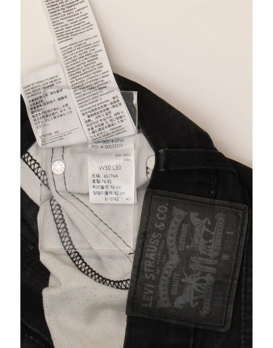Мужские прямые джинсы Levi's 514 W30 L30, черный хлопок