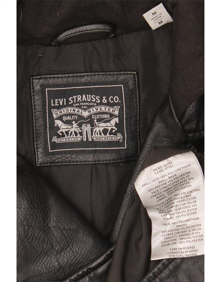 Женская байкерская куртка из искусственной кожи с капюшоном Levi's UK 12, средний черный