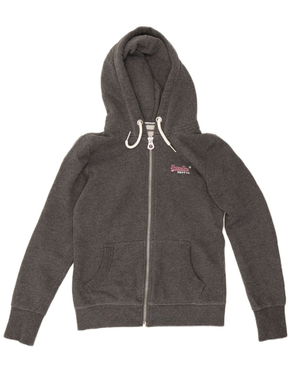 Женский свитер с капюшоном на молнии Superdry UK 10, маленький серый хлопок с крапинками