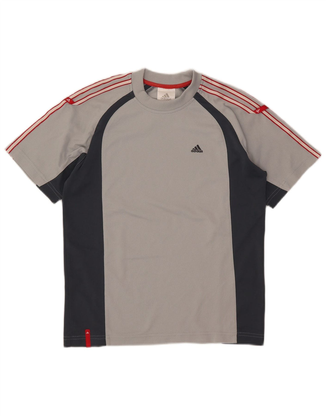Футболка Adidas для мальчиков, топ 11–12 лет, серый полиэстер с цветными блоками