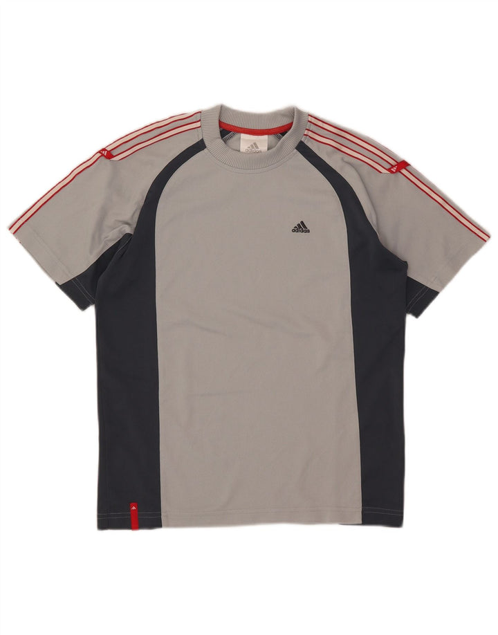 Футболка Adidas для мальчиков, топ 11–12 лет, серый полиэстер с цветными блоками
