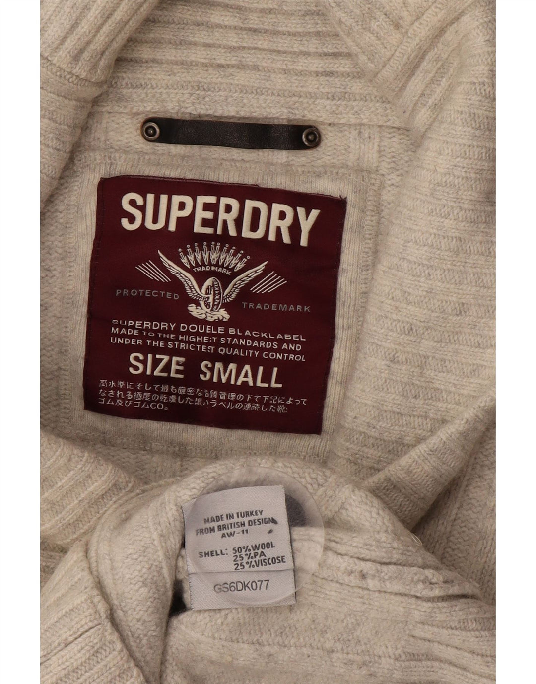 SUPERDRY Женский кардиган-свитер UK 10, маленький размер, белая шерсть