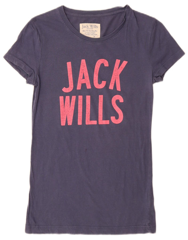 Женская футболка с рисунком Jack Wills Top UK 8, маленькая, темно-синяя, хлопковая