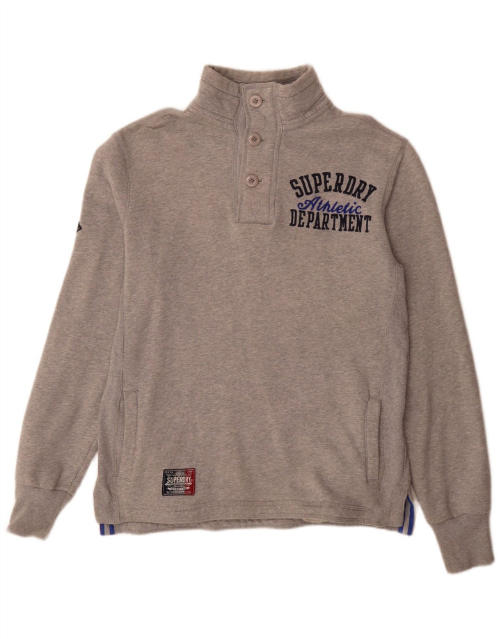 Мужской свитшот на пуговицах с рисунком Superdry, маленький серый хлопковый джемпер