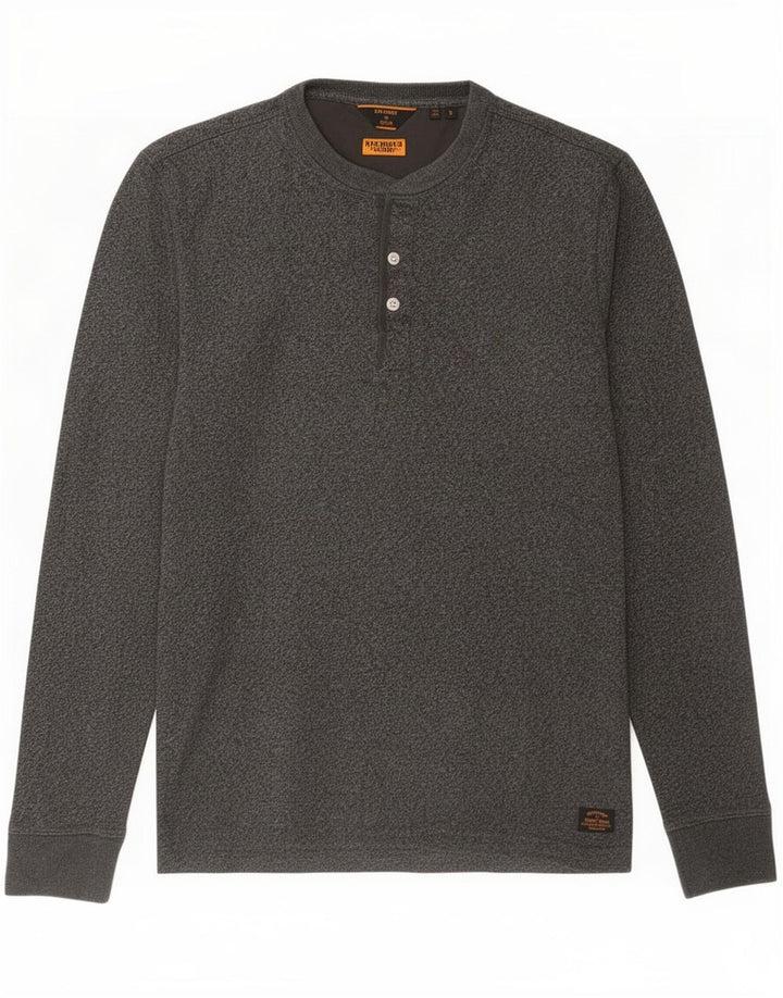 Мужской топ Superdry с длинным рукавом, маленький серый хлопок