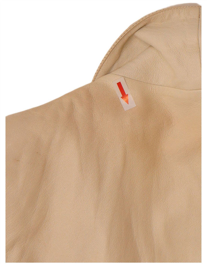 Винтажный женский двубортный кожаный пиджак (Великобритания) 12, средний бежевый