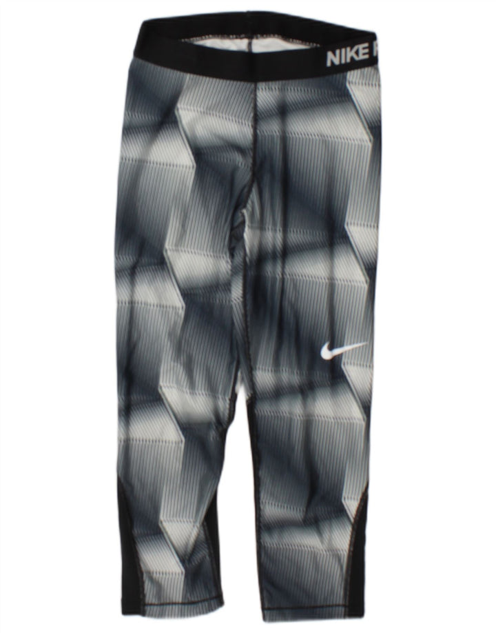 Женские леггинсы-капри Nike Dri Fit UK 12, полиэстер среднего серого цвета с геометрическим рисунком