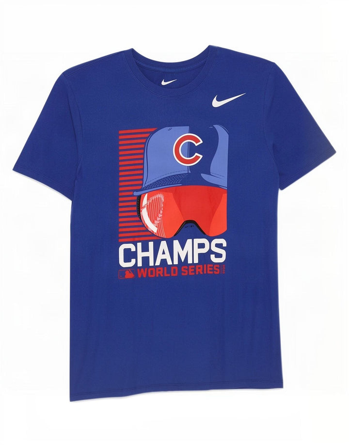 Мужская футболка с рисунком Nike Chicago Cubs, хлопковый топ среднего синего цвета