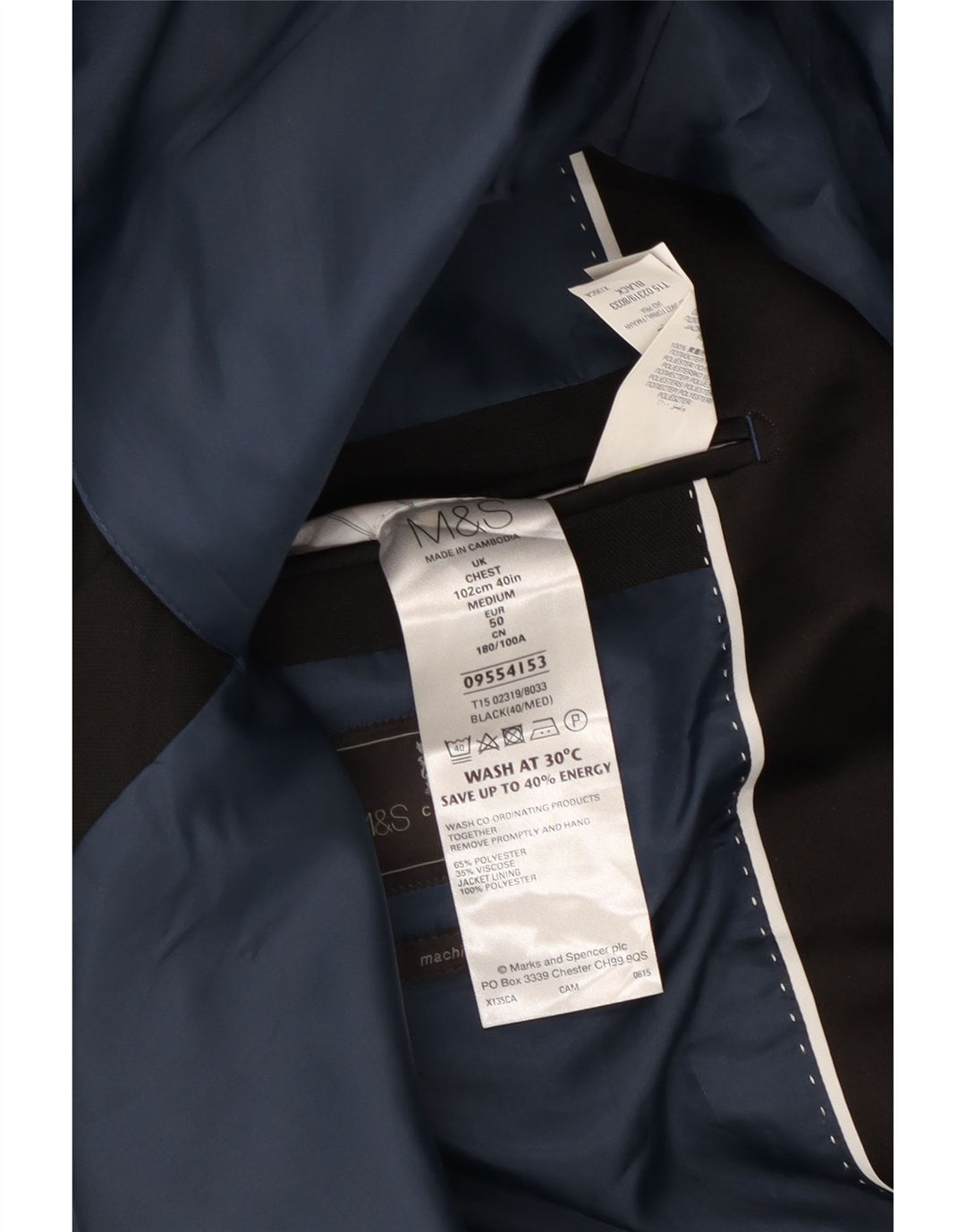 Мужской пиджак на 1 пуговице MARKS & SPENCER EU 50, большой черный полиэстер