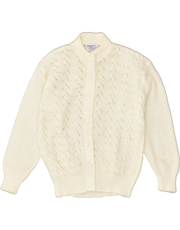 ВИНТАЖНЫЙ женский кардиган-свитер UK 2 2XS Белый акрил