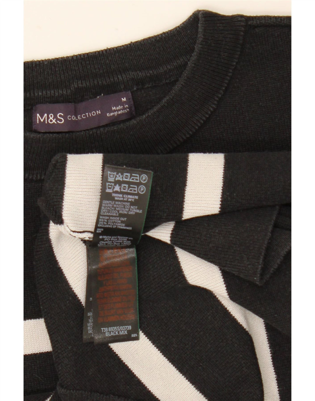 Женский джемпер с круглым вырезом Marks & Spencer UK 12, средний черный в полоску