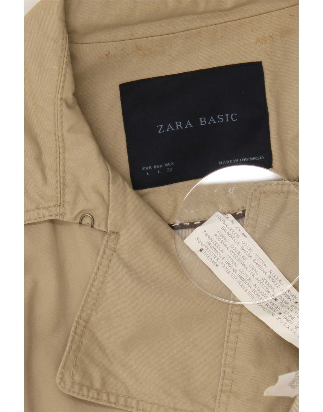 Женский тренч Zara UK 16, большой размер, бежевый хлопок