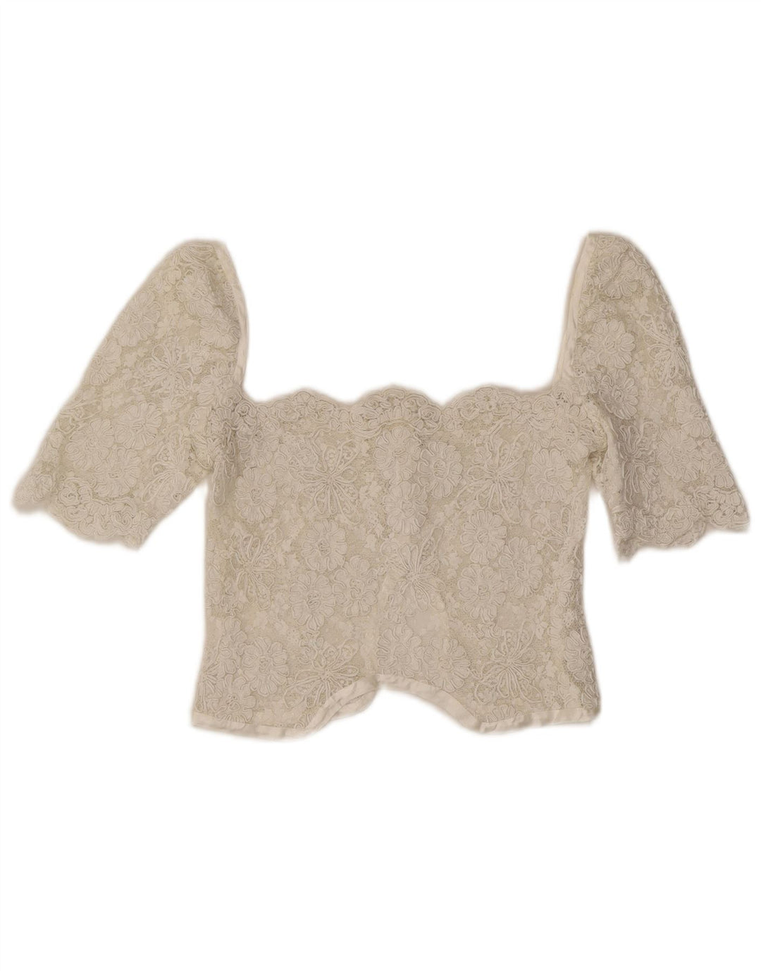 Винтажный женский кружевной укороченный топ UK 4 XS, белый