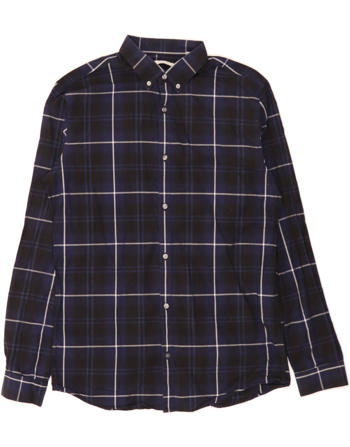 JACK & JONES Mens Premium Shirt Size 42 Large Navy Blue Check Cotton Vintage Jack & Jones and Second-Hand Jack & Jones from Messina Hembry 