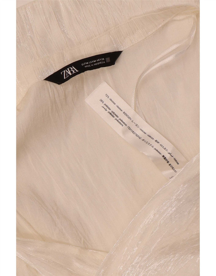 Женская блузка с длинным рукавом Zara UK 12, средний белый цвет, вискоза
