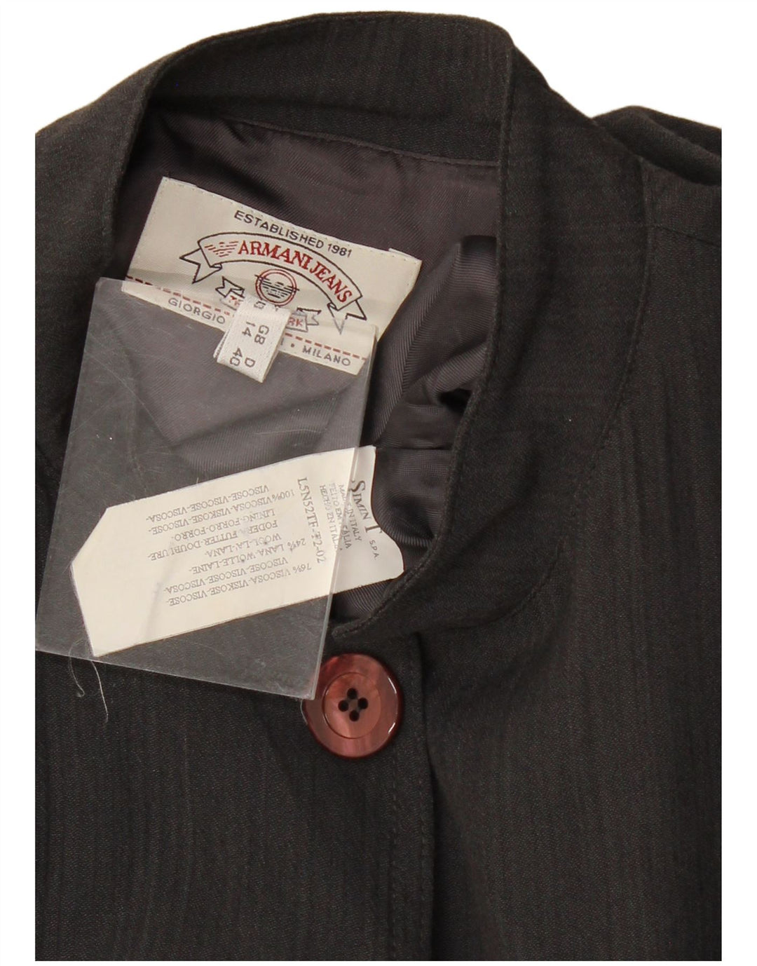 ARMANI JEANS Женский пиджак на 5 пуговицах UK 14 Большой Черный Вискоза