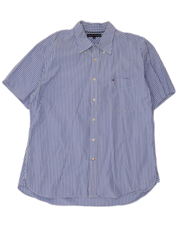 Мужская рубашка с коротким рукавом Tommy Hilfiger 2XL, синяя хлопковая полоска