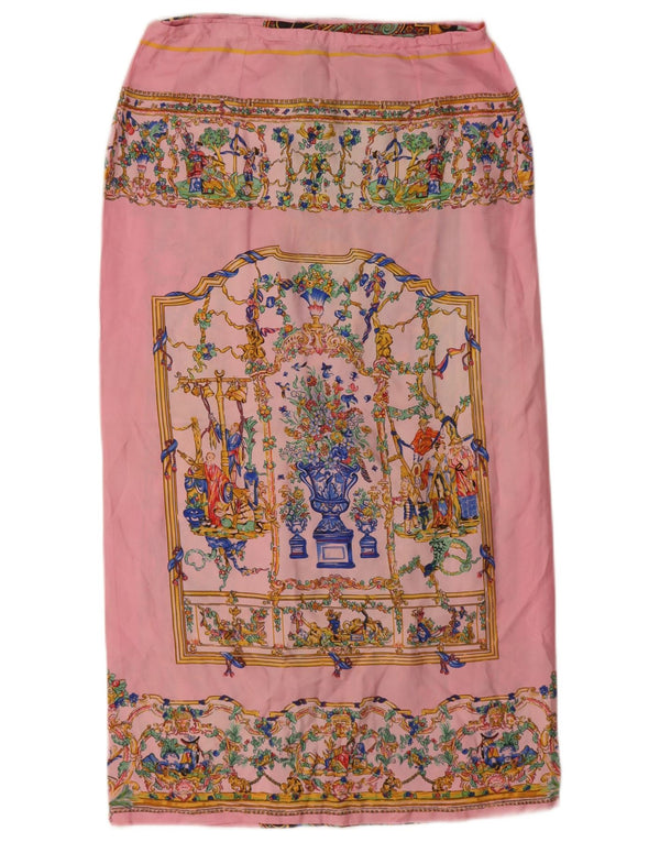 Винтажная женская прямая юбка миди W30 среднего розового цвета с пейсли