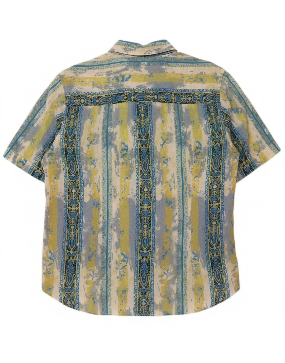 VINTAGE Mens Short Sleeve Shirt Large Multicoloured Striped Cotton