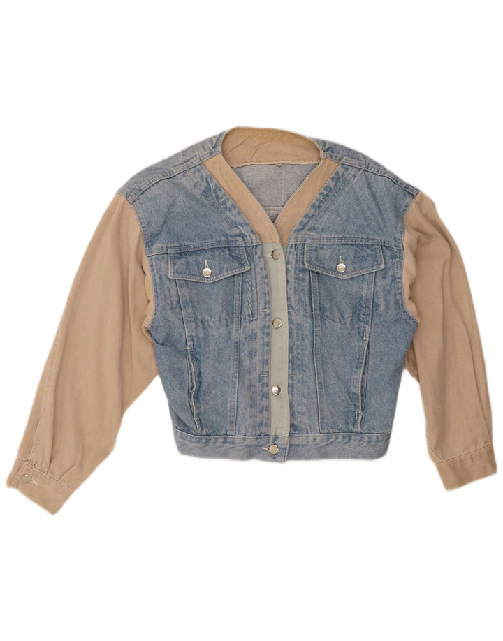 NO PROBLEM Womens Denim Jacket EU 42 Large Blue Colourblock Cotton