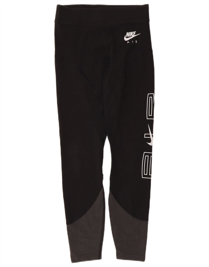 Женские леггинсы с рисунком Nike UK 12, средний черный, хлопок с цветными блоками
