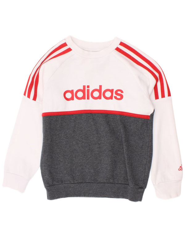 Джемпер с рисунком Adidas для мальчиков 5–6 лет, белый хлопок с цветными блоками