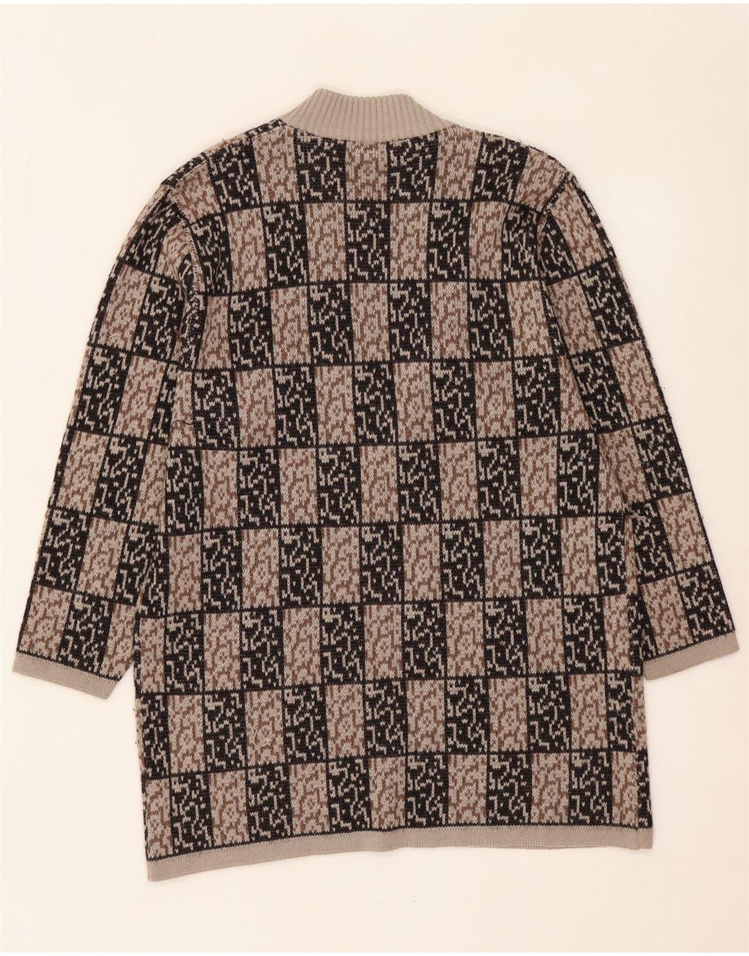 VINTAGE Женский длинный открытый кардиган-свитер IT 44 Средне-коричневый с геометрическим рисунком