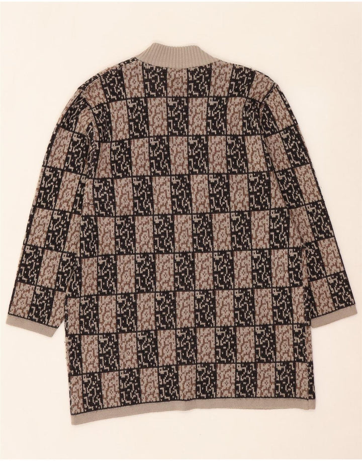 VINTAGE Женский длинный открытый кардиган-свитер IT 44 Средне-коричневый с геометрическим рисунком