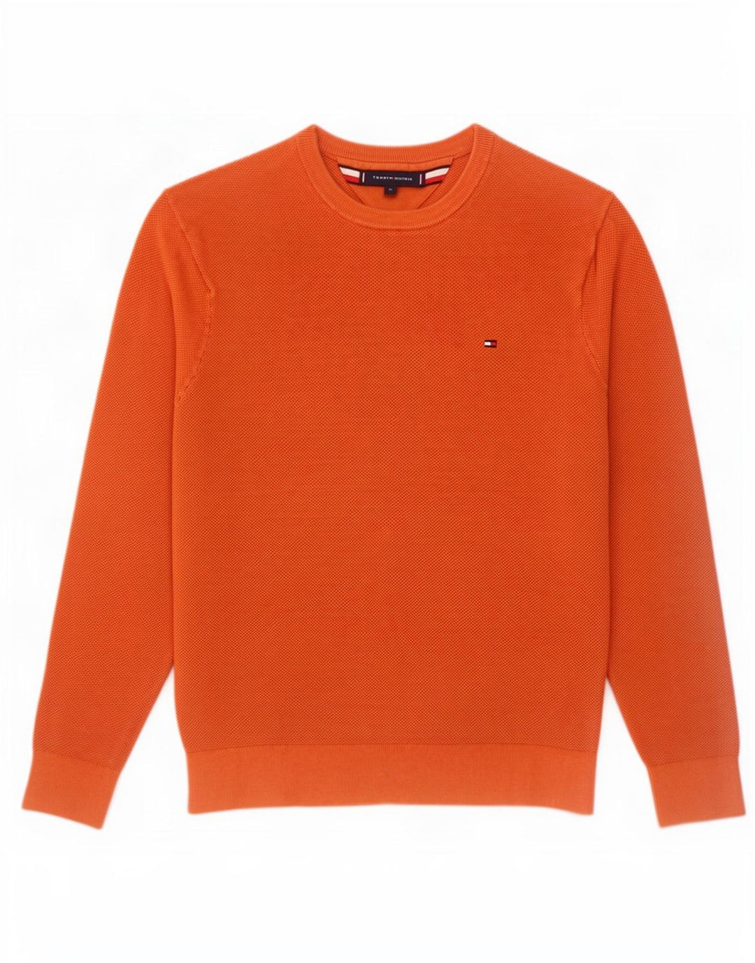 Мужской джемпер с круглым вырезом Tommy Hilfiger, хлопковый свитер среднего оранжевого цвета