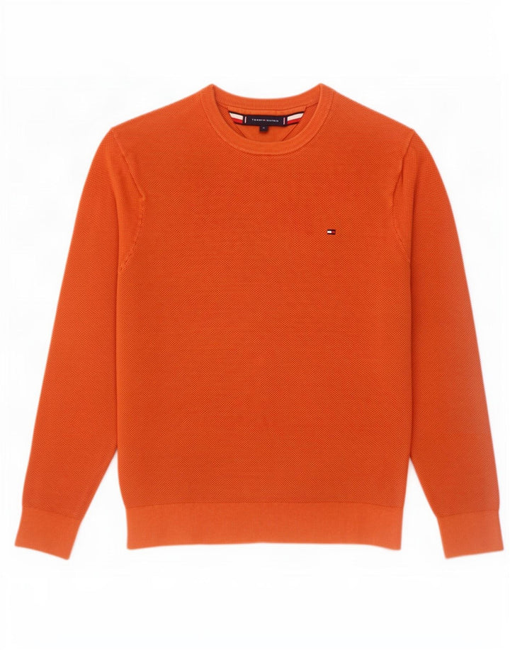 Мужской джемпер с круглым вырезом Tommy Hilfiger, хлопковый свитер среднего оранжевого цвета