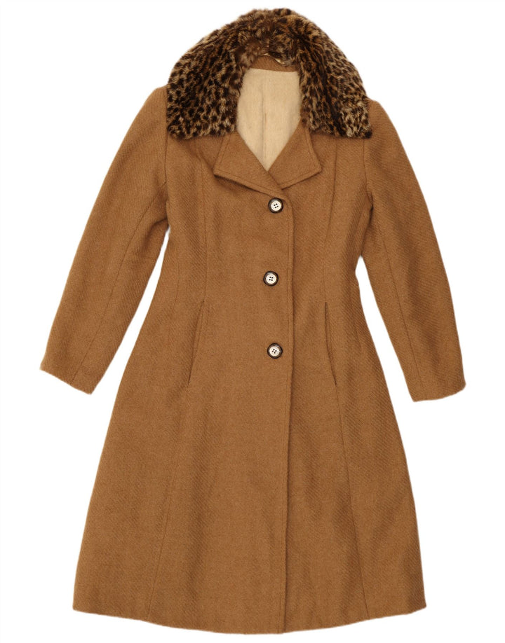 Винтажное женское пальто UK 10, маленькое коричневое