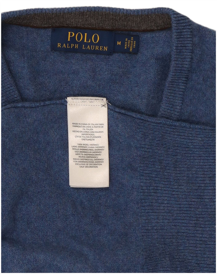 Мужской джемпер с v-образным вырезом Polo Ralph Lauren, средний синий шерстяной свитер