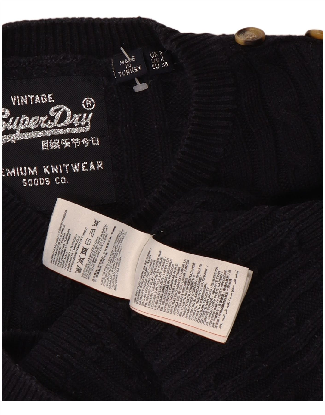 SUPERDRY Женский свитер с круглым вырезом, Великобритания, 8, маленький, темно-синий, хлопок