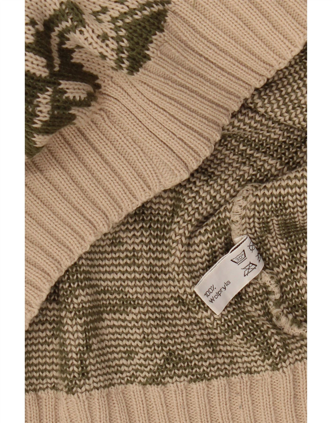 VINTAGE Женский джемпер с вырезом «лодочка» IT 46, большой бежевый с геометрическим узором