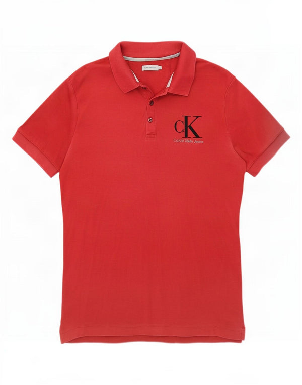 Calvin Klein Jeans Mens Graphic Polo Shirt Small Burgundy Cotton