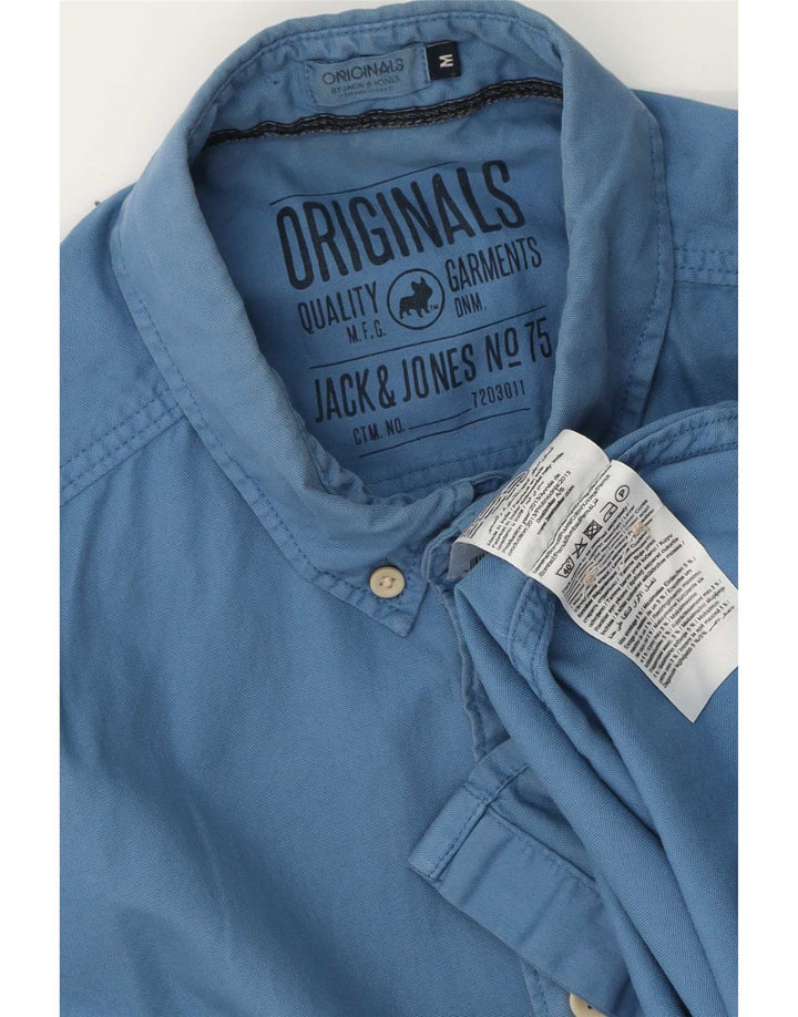 Мужская рубашка с коротким рукавом Jack & Jones, хлопок среднего синего цвета