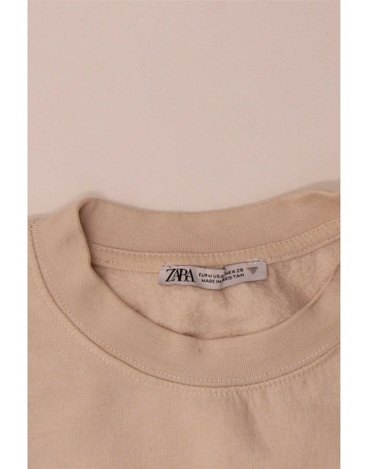 Женский укороченный свитер Zara UK 14, хлопковый средний цвет белого цвета