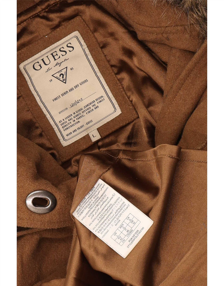 Guess Женское короткое пальто с капюшоном UK 12 Medium Beige Wool