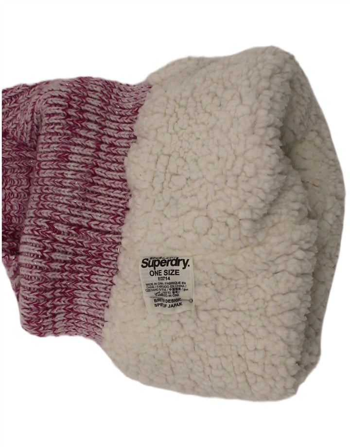 SUPERDRY Womens Knit Beanie Hat One Size Pink Flecked Polyester Winter