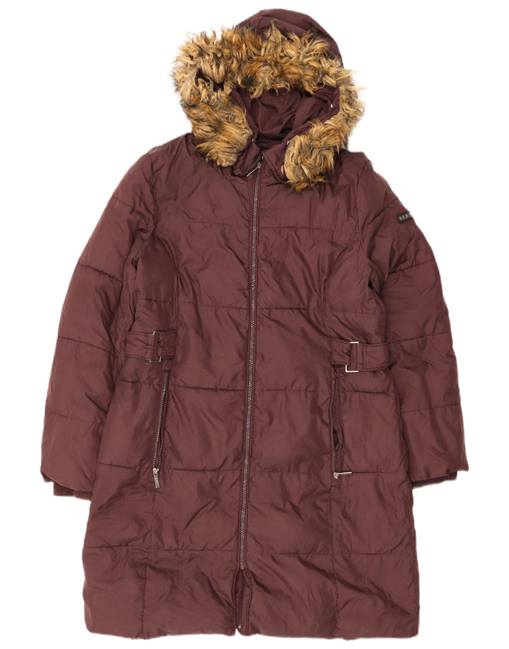 Женское стеганое пальто с капюшоном Dkny UK 16, большой бордовый полиэстер