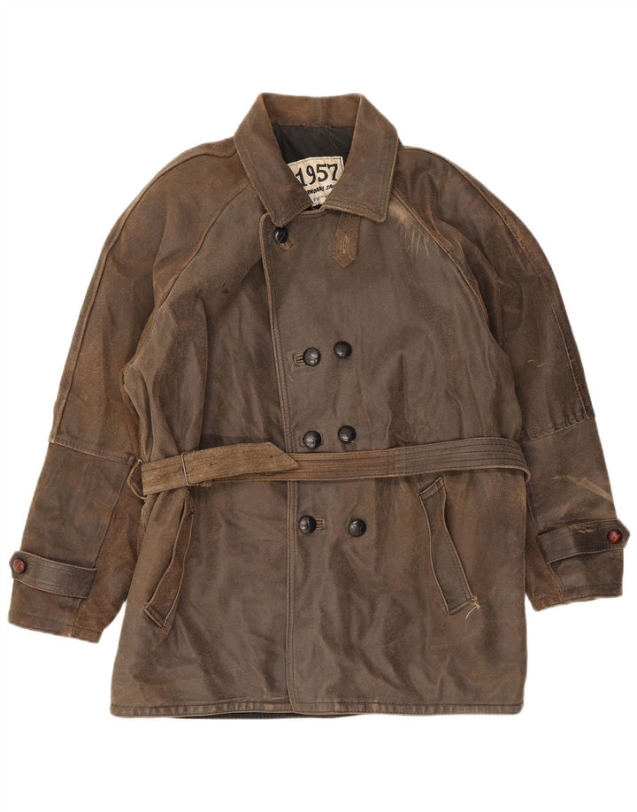 Legendary Jacket 1957 Мужское двубортное кожаное пальто UK 40, большое коричневое