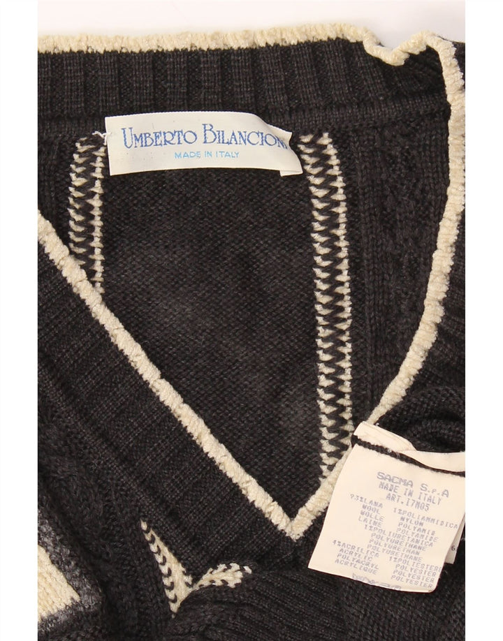 UMBERTO BILANCIONI Мужской джемпер с v-образным вырезом 2XL, серый, шерсть с геометрическим рисунком