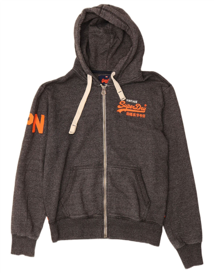 Мужской свитер с капюшоном на молнии Superdry, большой серый хлопок с крапинками