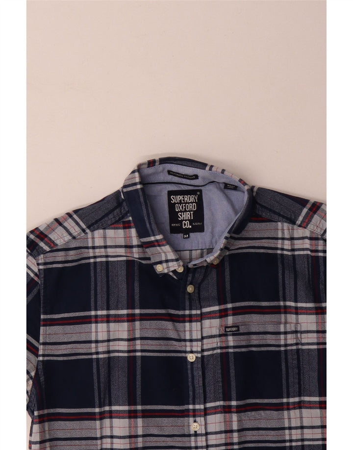 SUPERDRY Мужская рубашка с коротким рукавом среднего размера, темно-синяя клетка, хлопок